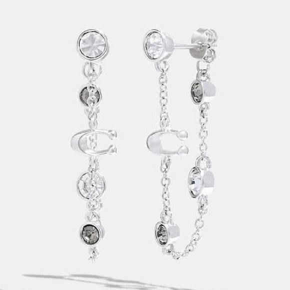 NWT COACH SIGNATURE CRYSTAL CHAIN EARRINGS - Picture 1 of 8